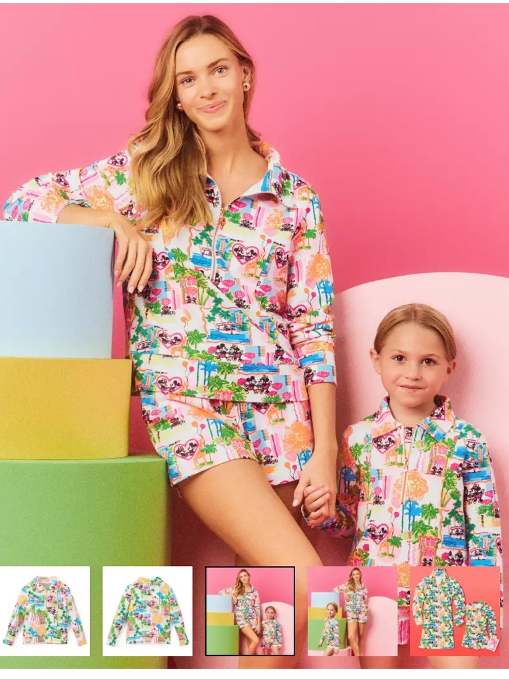 NWT Disney x Lilly Pulitzer Mickey and Mini Half Zip Pullover size L 8-10 yrs